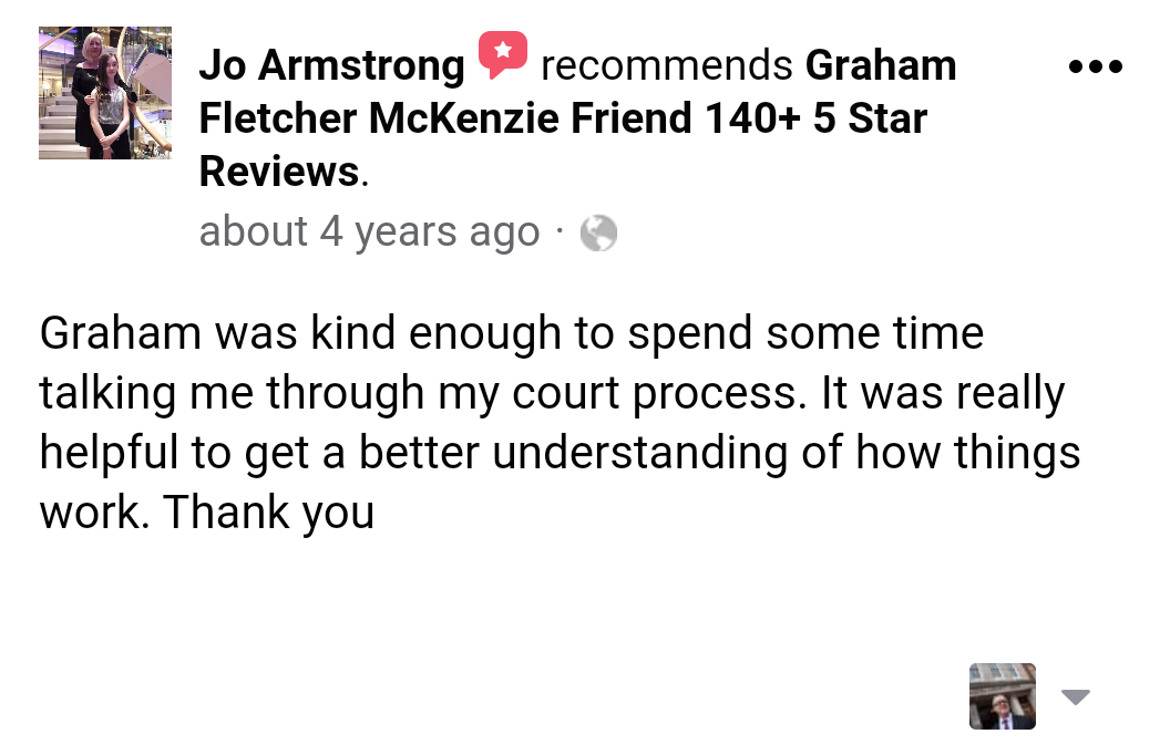 5 star facebook mckenzie friend review from ms jo armstrong