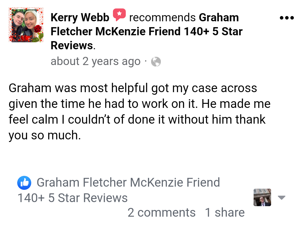 5 star facebook mckenzie friend review from ms kerry webb