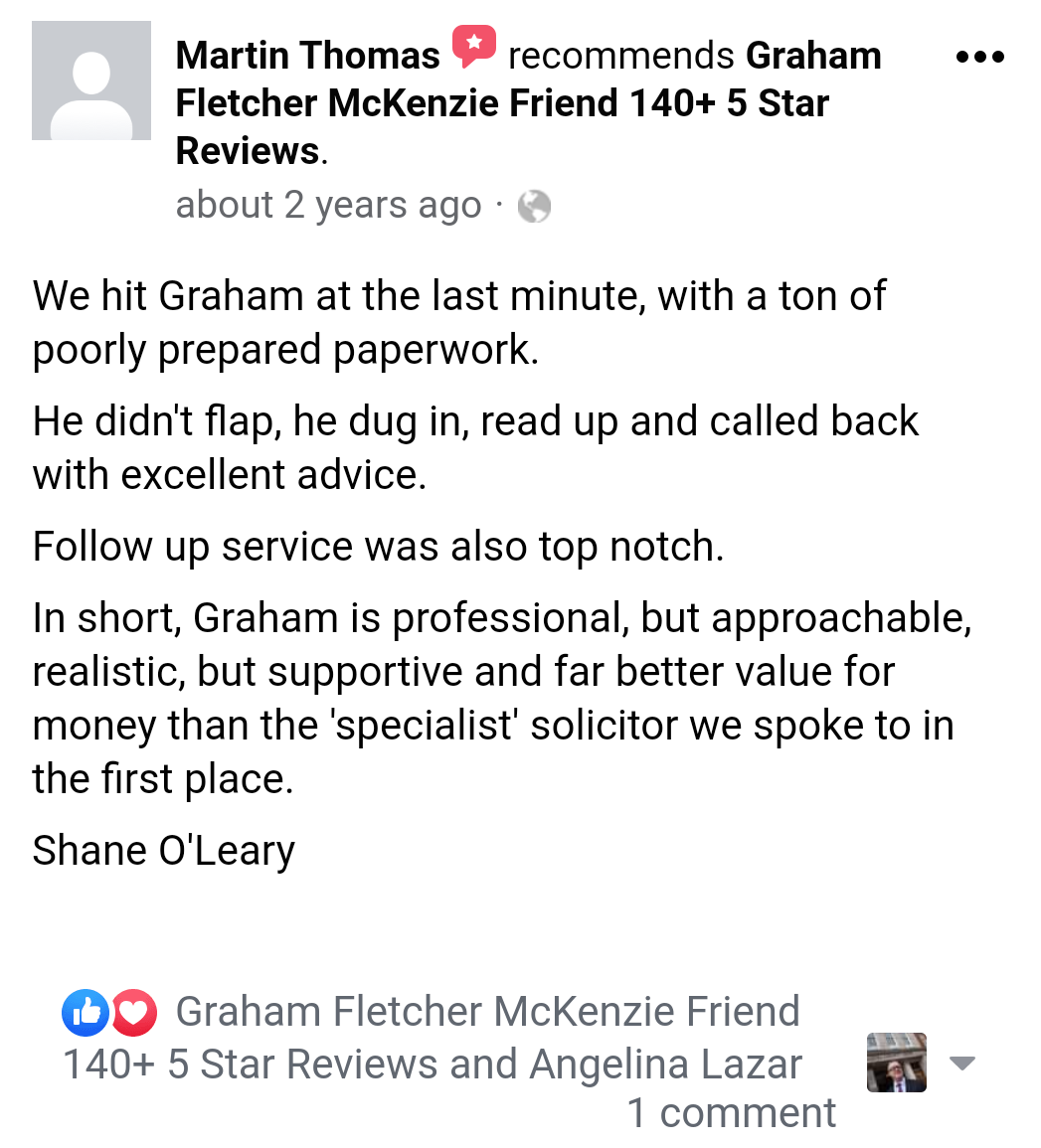 5 star facebook mckenzie friend review from mr martin thomas