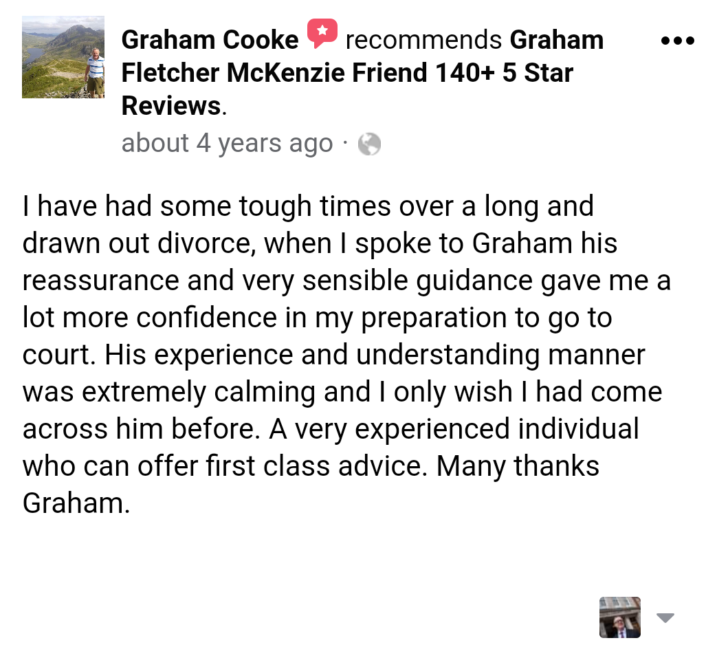 5 star facebook mckenzie friend review from mr graham cooke