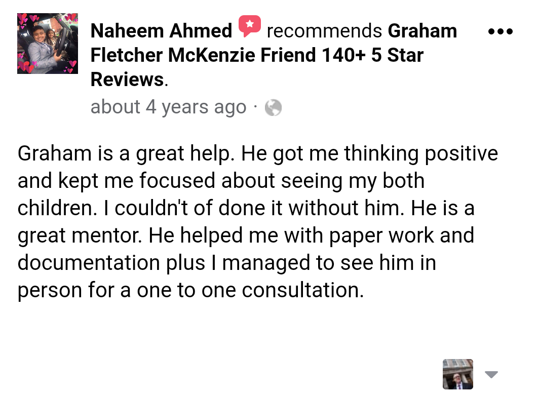 5 star facebook mckenzie friend review from mr naheem ahmed