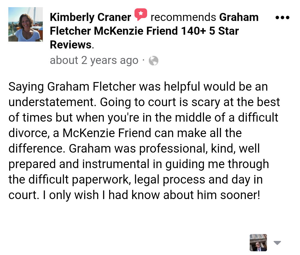 5 star facebook mckenzie friend review from ms kimberley craner